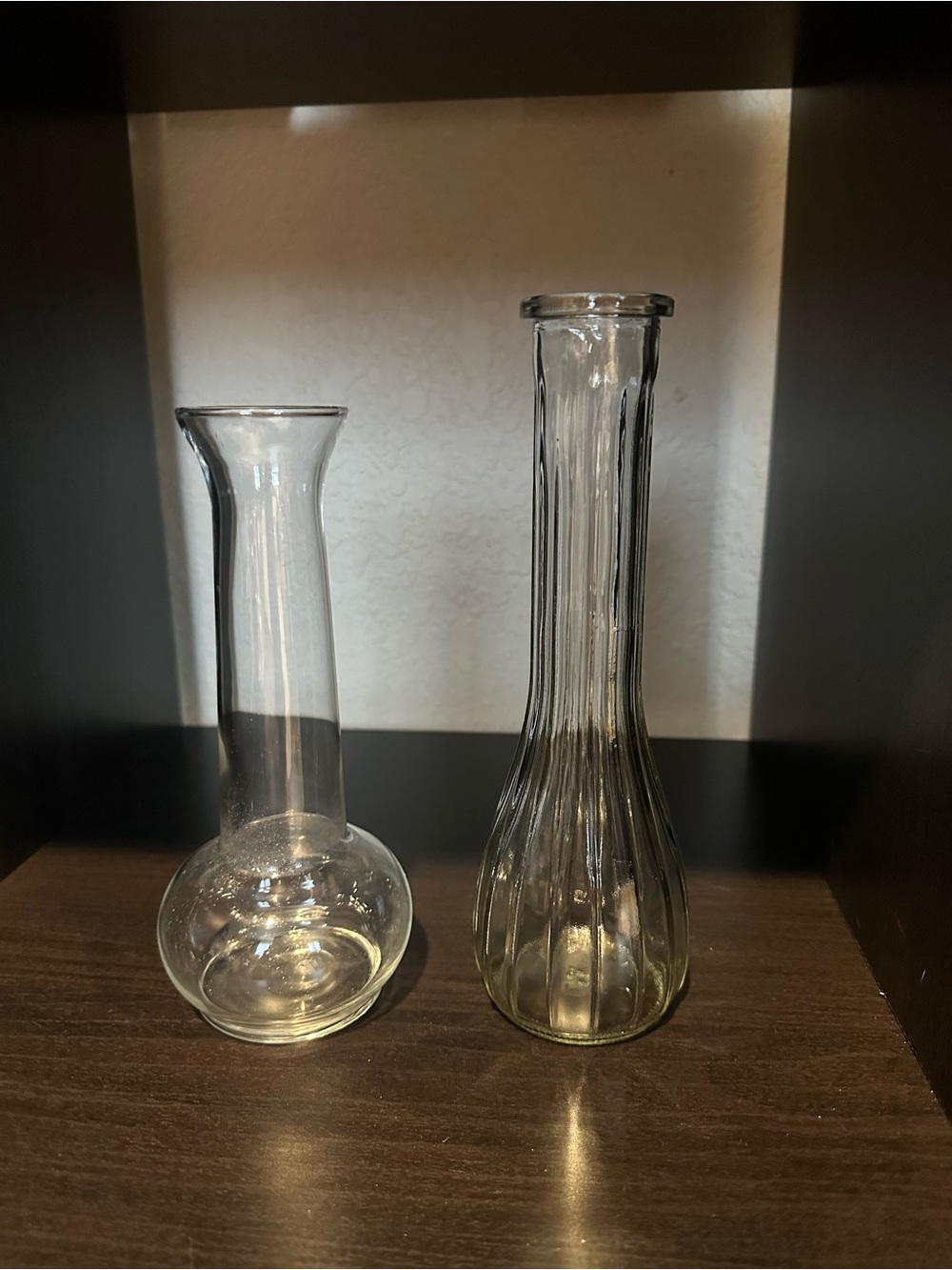 VINTAGE Brody Style Clear Glass 9 Tall Vase Ribbed - Smooth-Round Base(Set of 2)